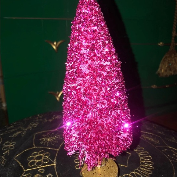 Trio of Glitter Bottle Brush Trees 10” Holiday Decor Display Tiered Tray New - Picture 4 of 5